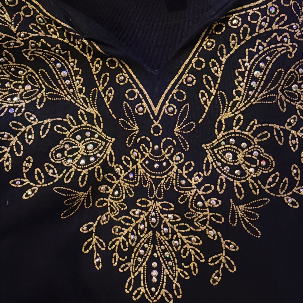 Karen Scott Elegant Black and Gold Embroidered Women's Top M - Picture 2 of 2